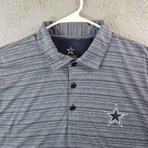 Dallas‎ Cowboys Authentic Polo Shirt Men Large Short Sleeve Gray Blue Striped